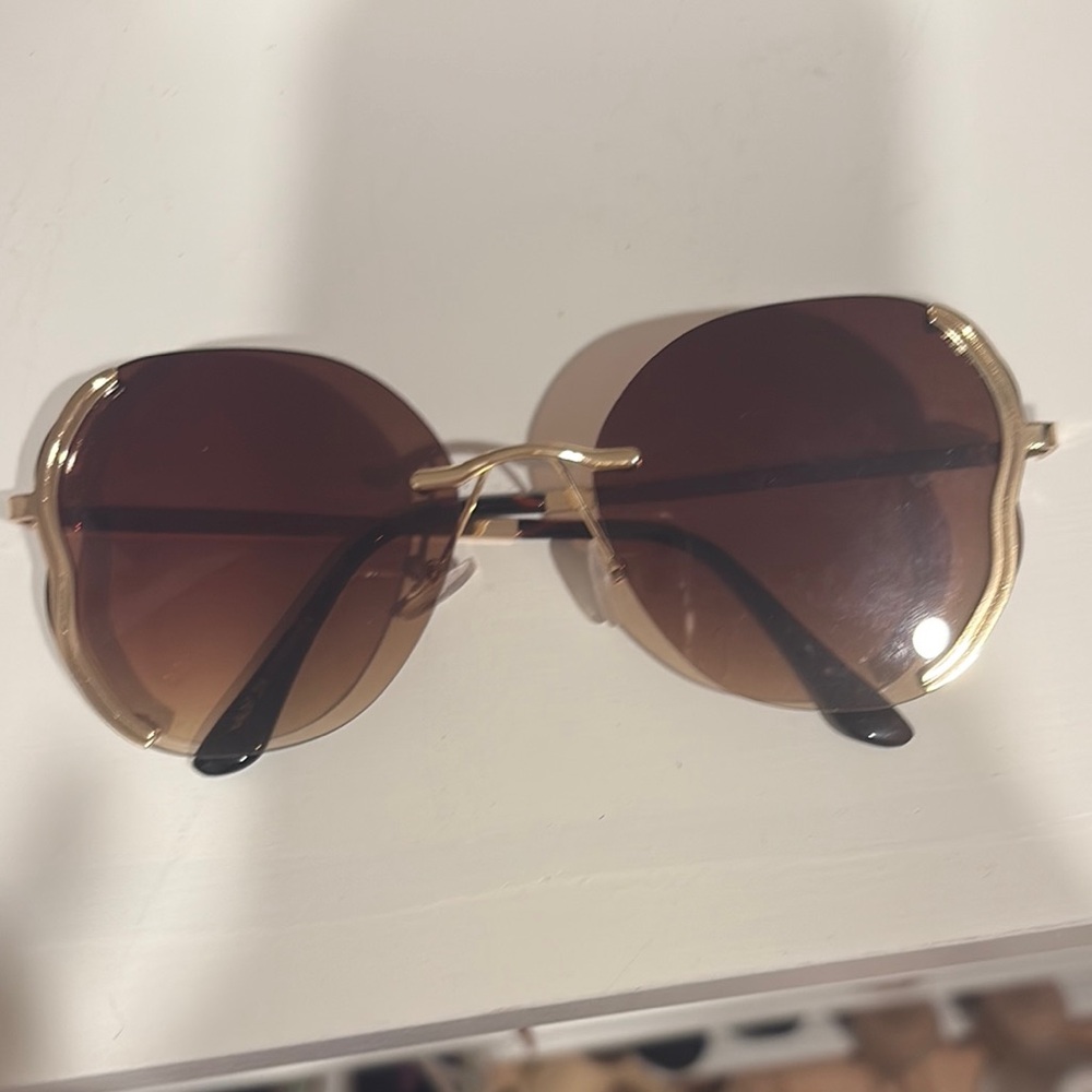 Gold and Brown Women's Sunglasses
